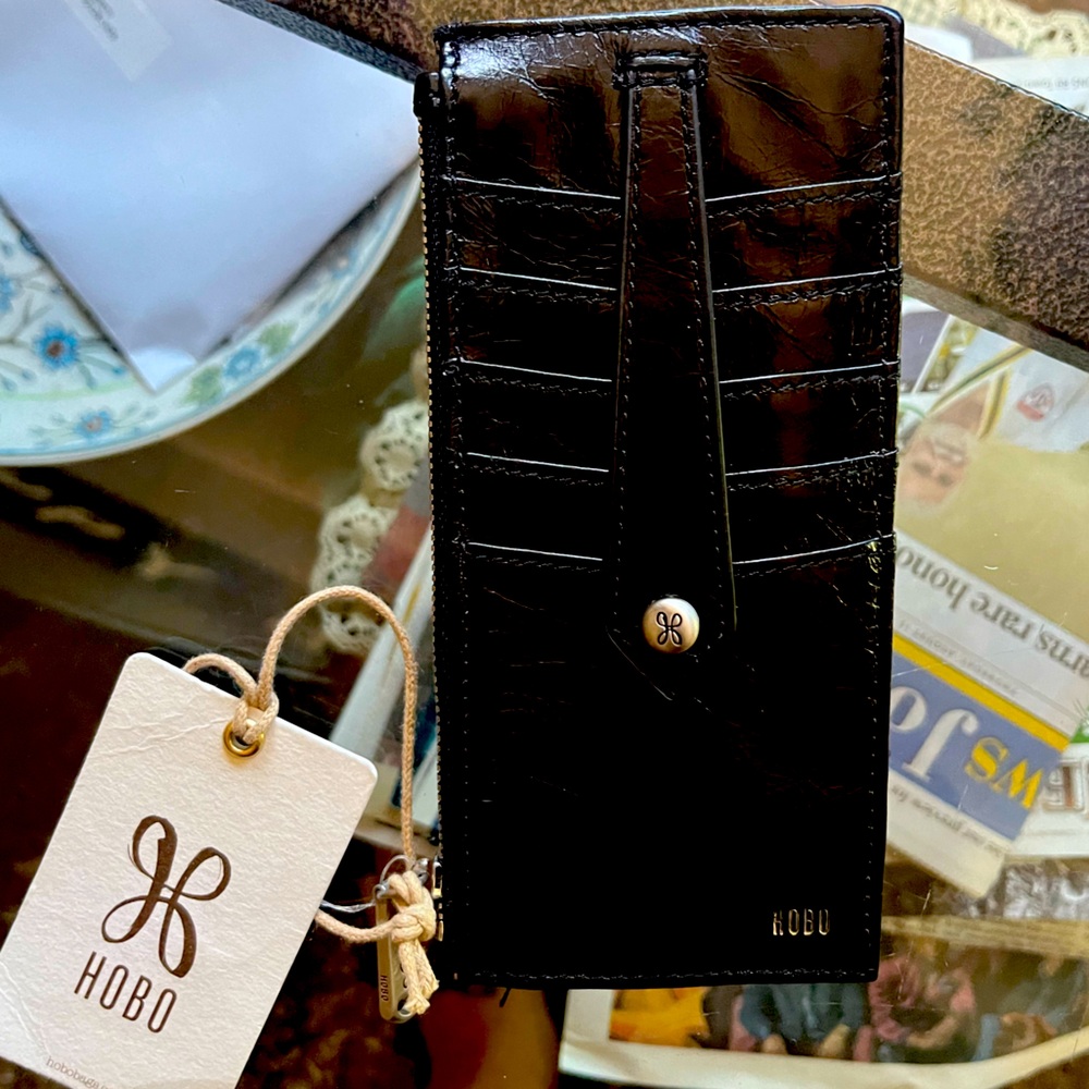 Hobo brand new shiny black cardholder lg